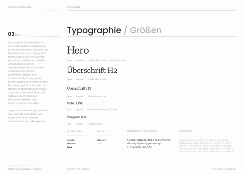Styleguide MB Innenarchitektur: Schriftgrößen