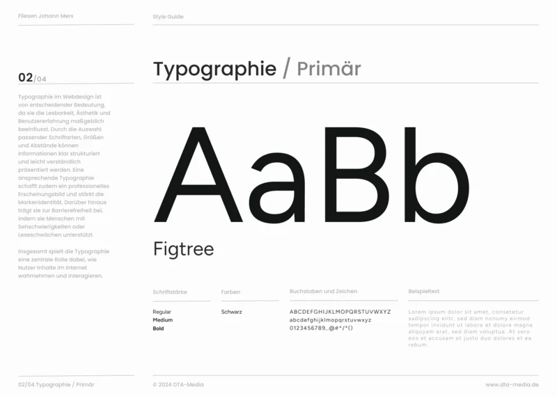 Styleguide Fliesen Merx: primäre Schrift Figtree