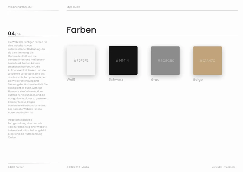 Styleguide MB Innenarchitektur: Farbpalette