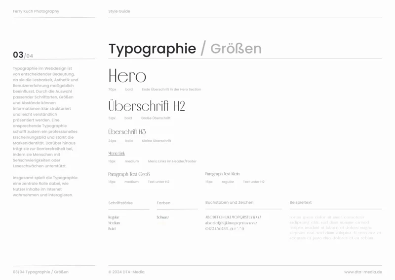 Styleguide Ferry Kuch: Schriftgrößen