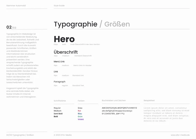 Styleguide Stemmer Automobil: Schriftgrößen