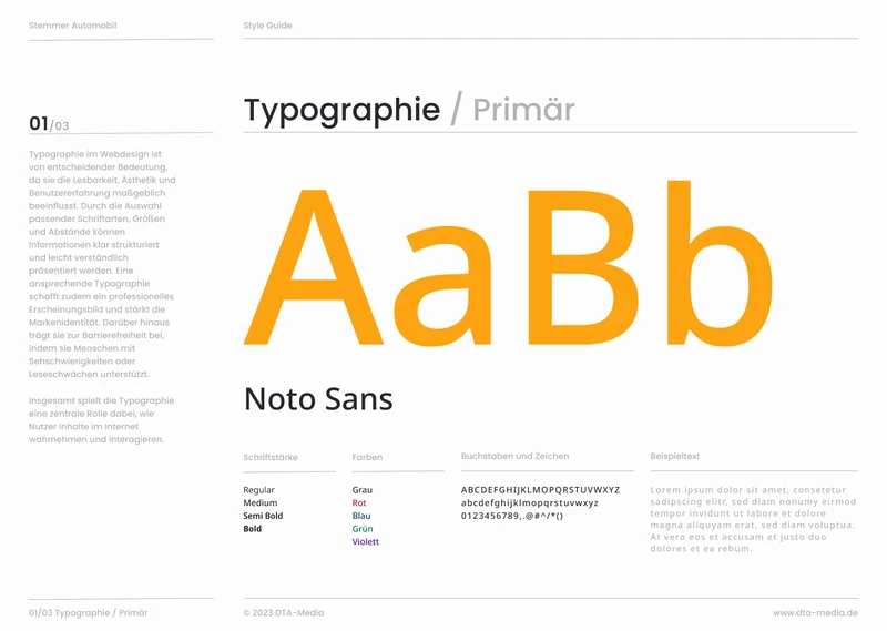 Styleguide Stemmer Automobil: primäre Schrift Noto Sans