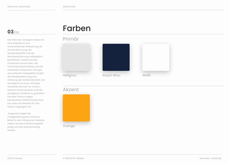 Styleguide Stemmer Automobil: Farbpalette