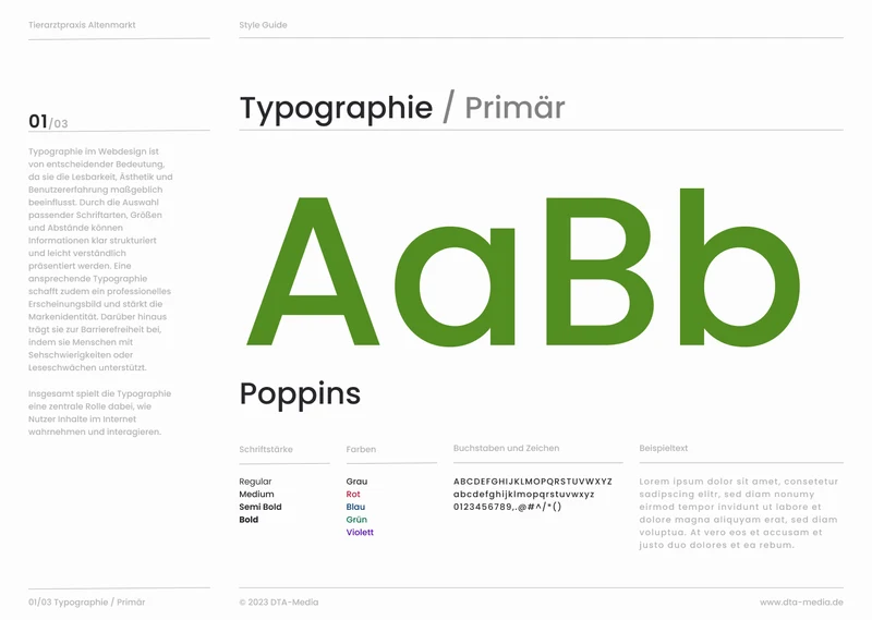 Styleguide Tierarztpraxis Altenmarkt: primäre Schrift Poppins