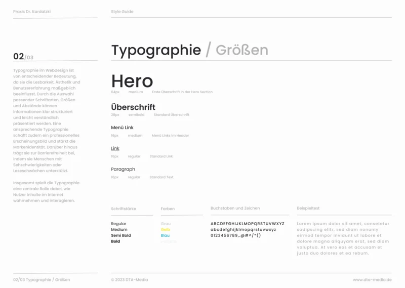 Styleguide Praxis Dr. Kardatzki: Schriftgrößen