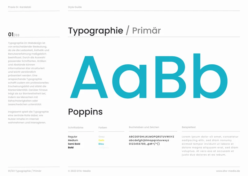 Styleguide Praxis Dr. Kardatzki: primäre Schrift Poppins