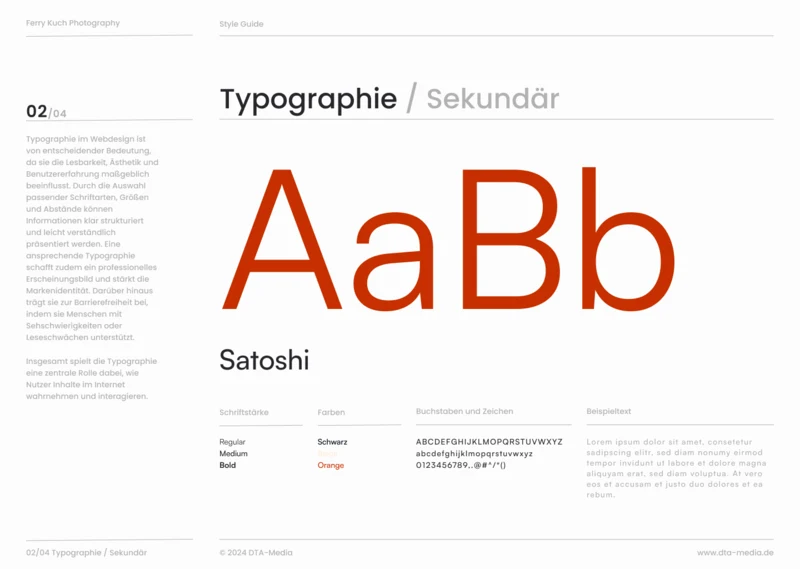 Styleguide Ferry Kuch: sekundäre Schrift Satoshi