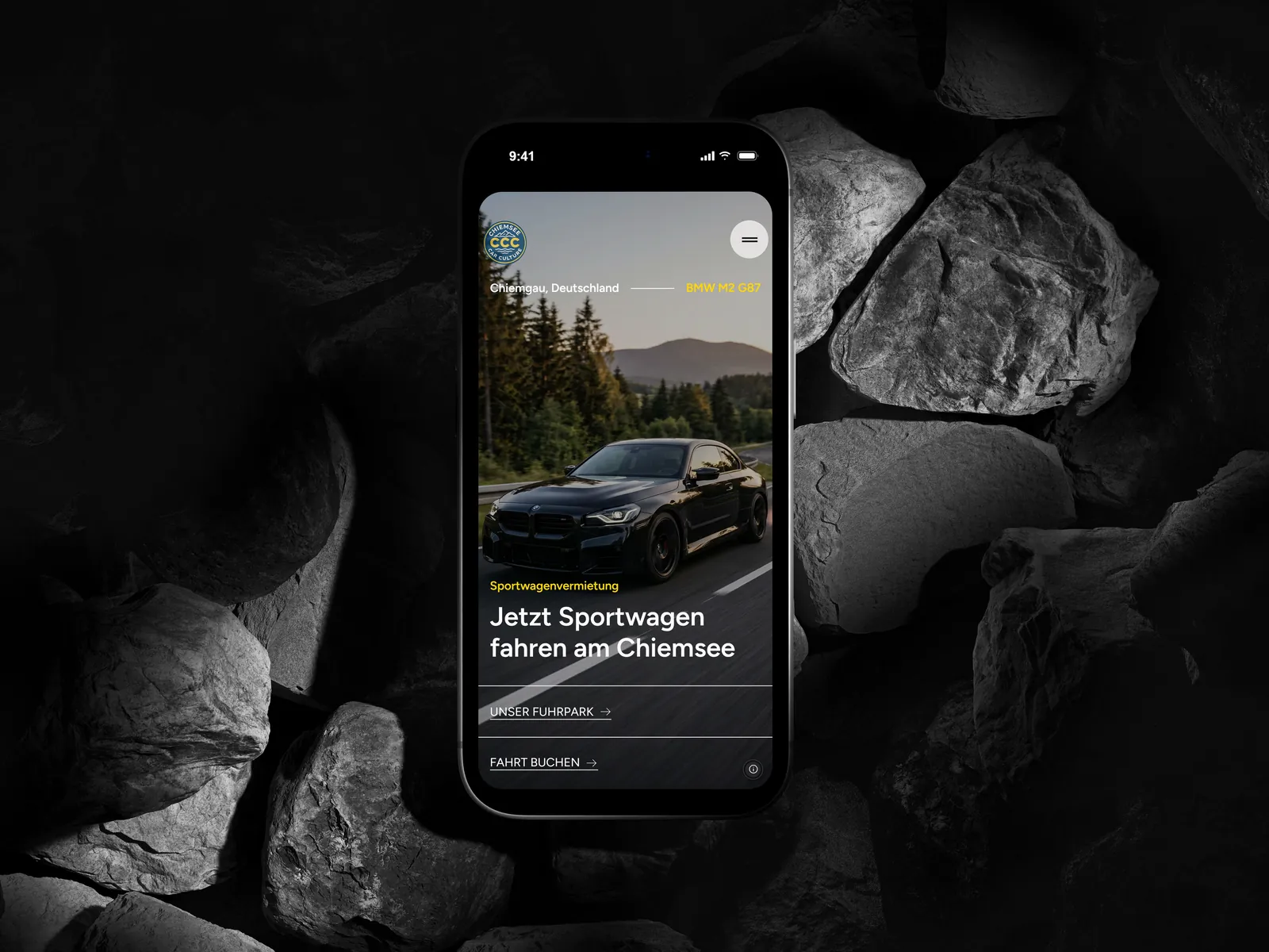 Chiemsee Car Culture Website mobil auf einem iPhone