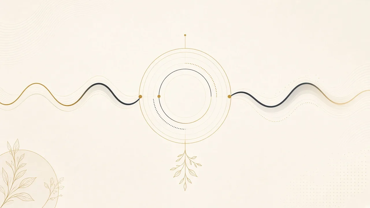 Abstract cream and gold breathwork cadence diagram, no people