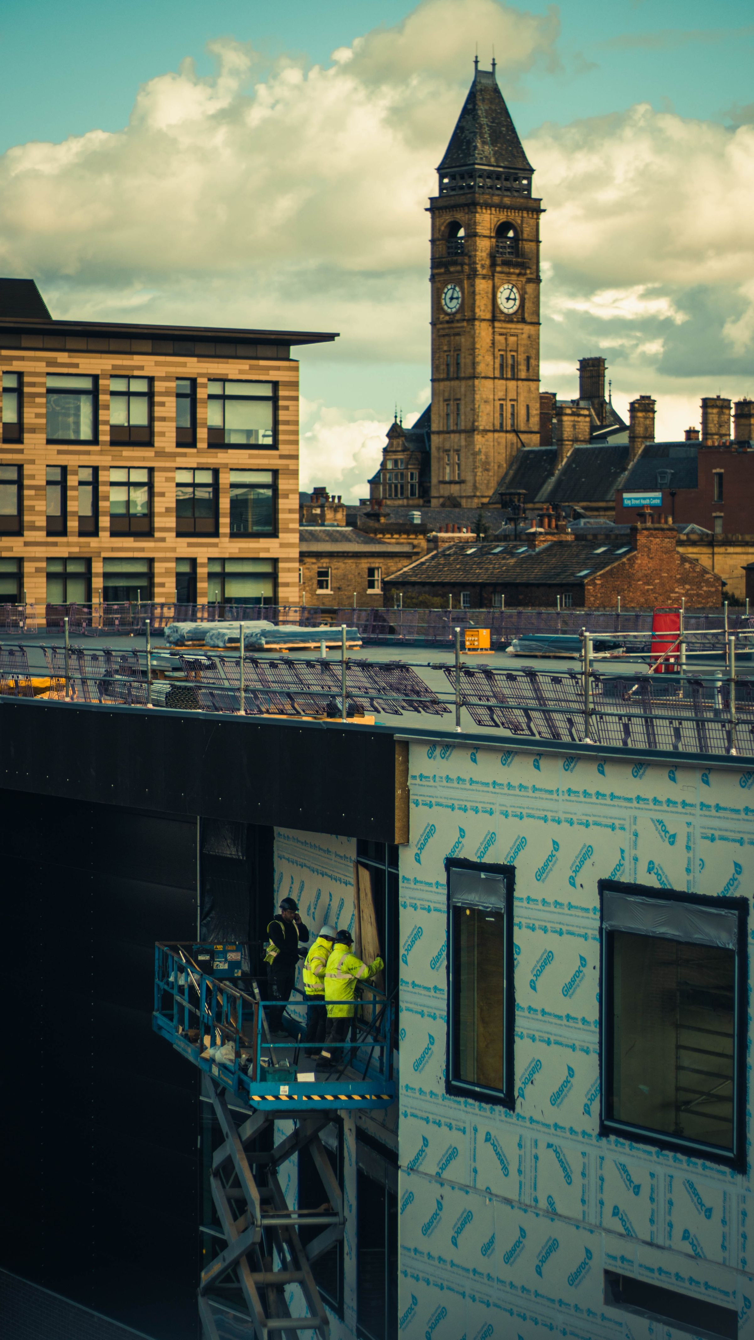 Construction team working on a British building