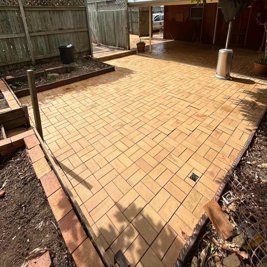 The same brick paving restored after Posh Wash pressure cleaning