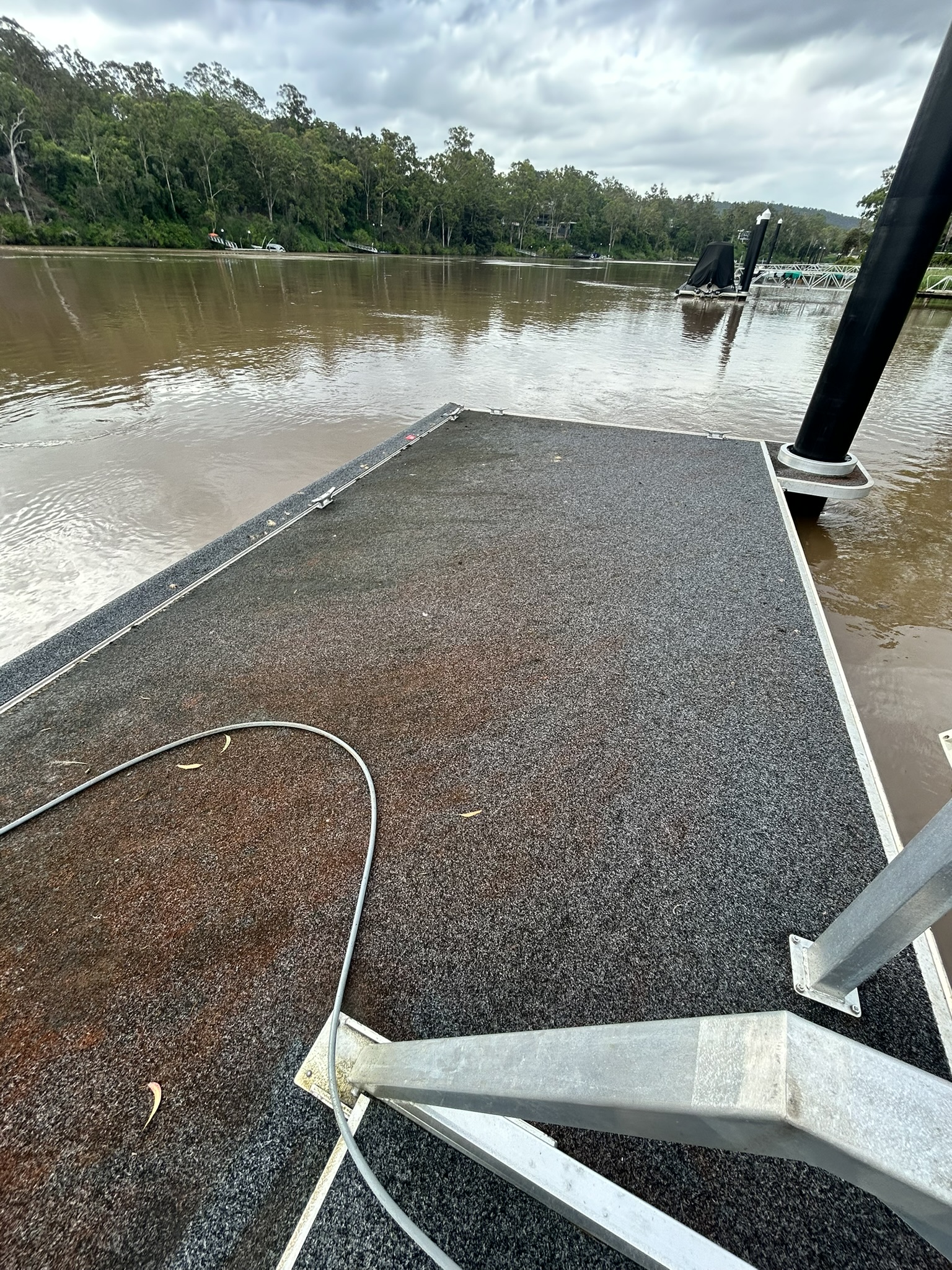 Stained marine carpet on a boat before cleaning