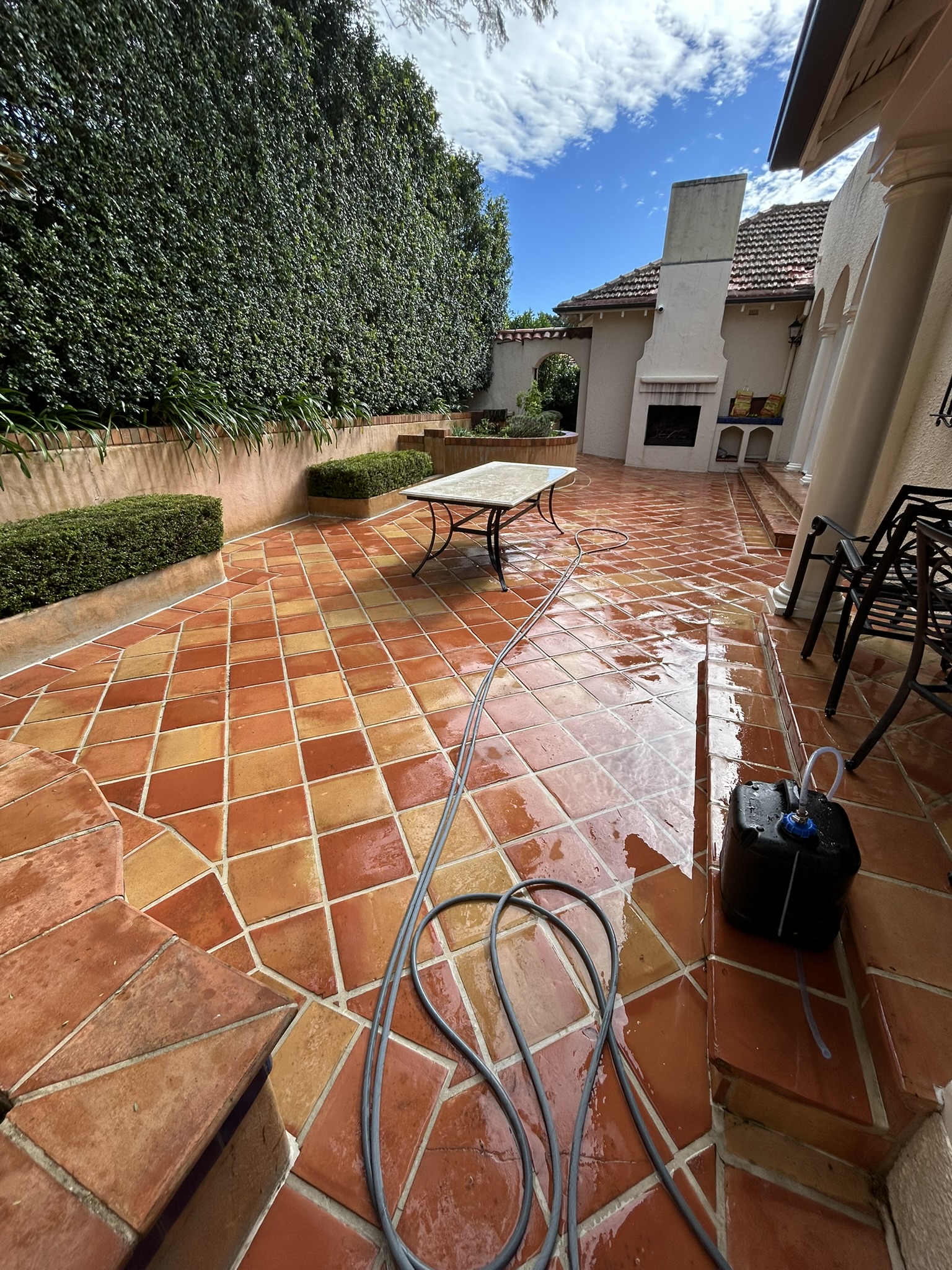 An outdoor patio after pressure cleaning