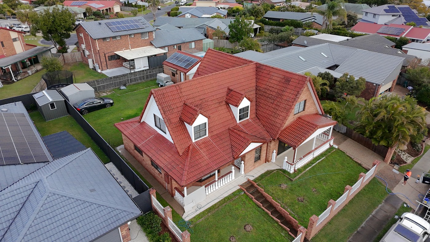 A steep roof on a difficult access block after cleaning