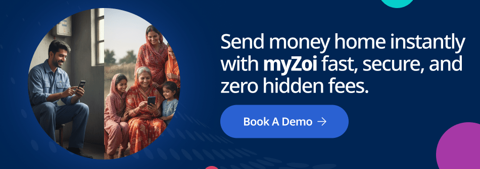 أرسل الأموال إلى وطنك في الوقت الفعلي مع myZoi، بسرعة وأمان ودون أي رسوم خفية.