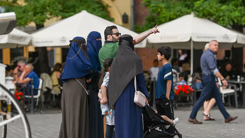 Tourists from the Middle East in Krakow, Poland