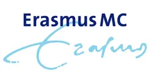 Logo with dark blue text 'Erasmus MC' above a light blue cursive signature-style script 'Erasmus'.