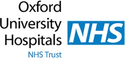 Logo of Oxford University Hospitals NHS Trust featuring black text 'Oxford University Hospitals' beside the blue NHS logo with 'NHS Trust' below.