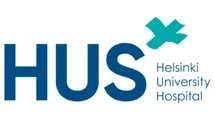 Logo of Helsinki University Hospital with stylized blue letters 'HUS' and a blue abstract shape above the text.