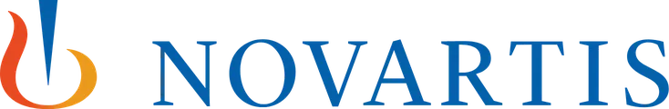 Novartis company logo with a stylized flame and drop symbol to the left of the blue capitalized text 'NOVARTIS'.