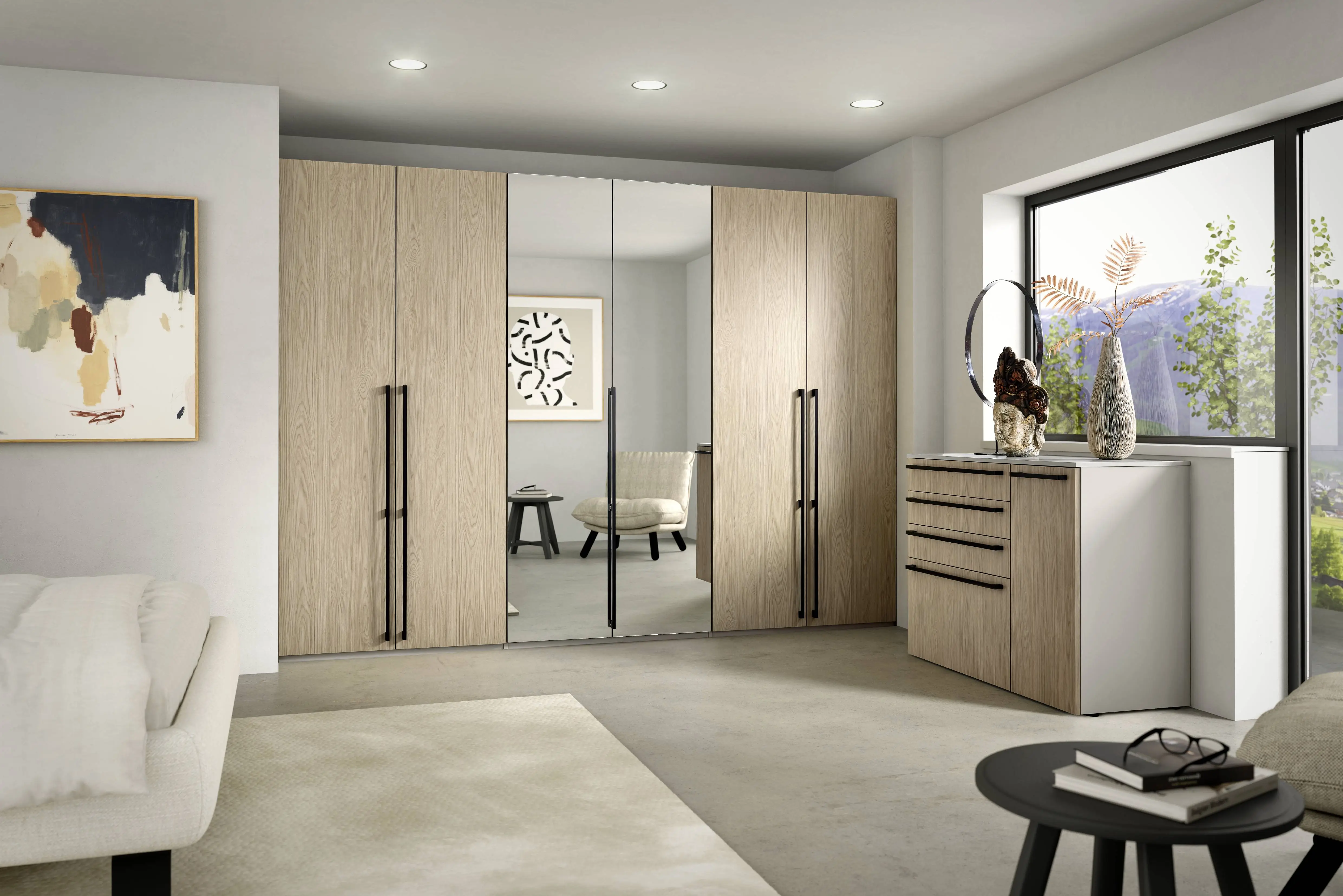 Dressing chêne clair et portes miroir