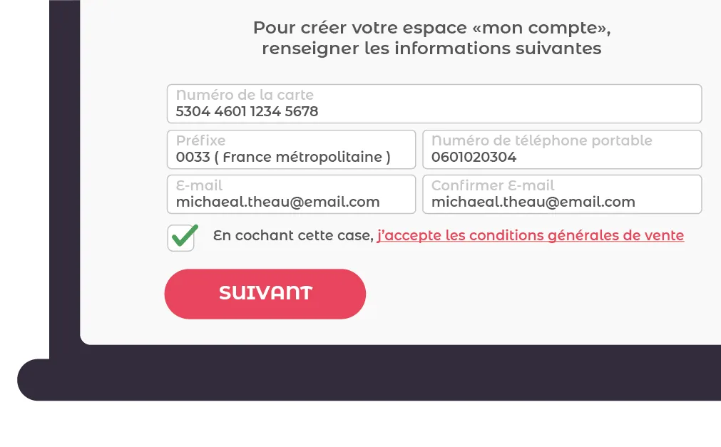 Formulaire de création de l'espace Mon compte MyPCS