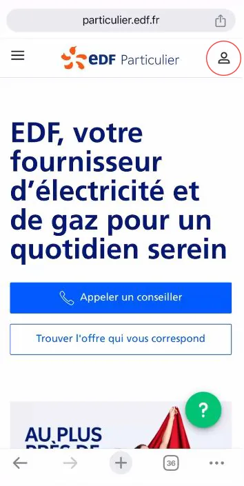 Capture d’écran EDF, étape 1