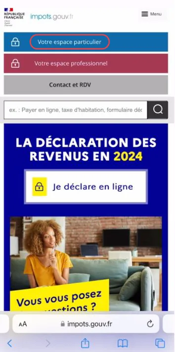 Capture d’écran Impôts, étape 1