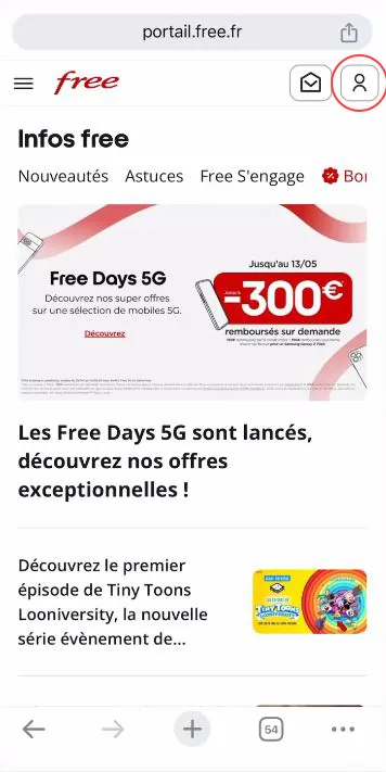 Capture d’écran Free, étape 1