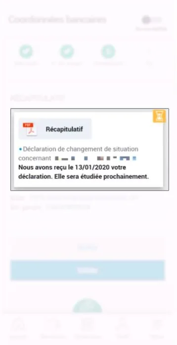 Capture d’écran CAF, récapitulatif des démarches