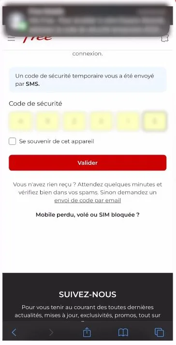 Capture d’écran Free Mobile, étape 3