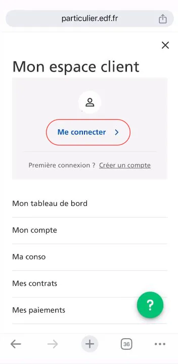 Capture d’écran EDF, étape 2
