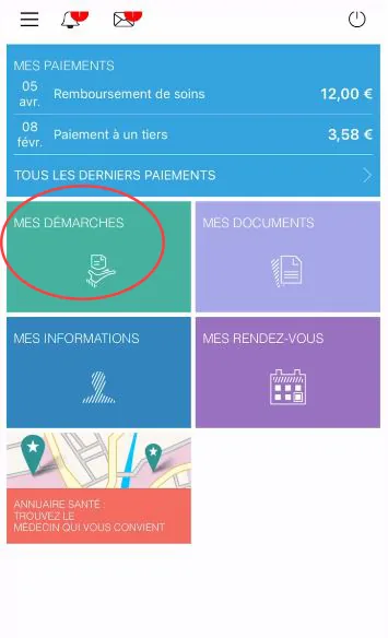 Capture d’écran Ameli, étape 5