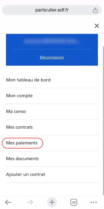 Capture d’écran EDF, étape 5
