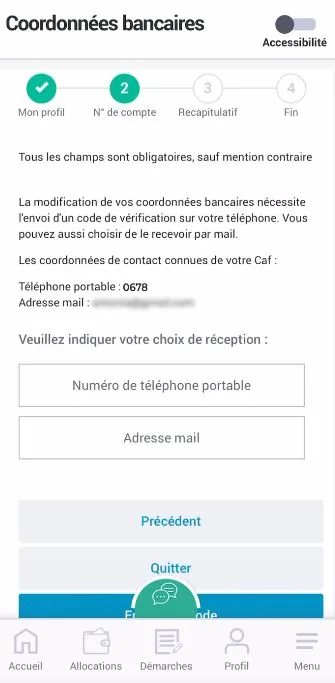Capture d’écran CAF, étape 6
