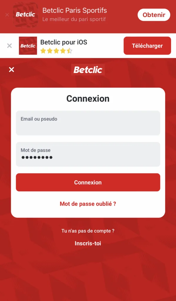 Formulaire de connexion Betclic