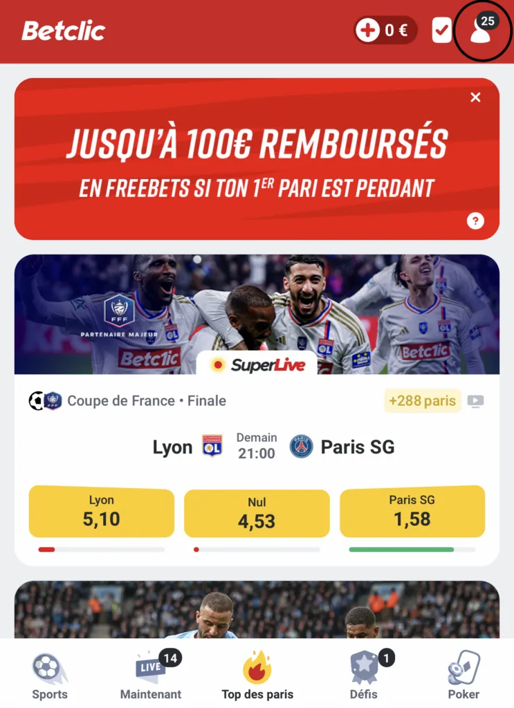 Section Profil du compte Betclic