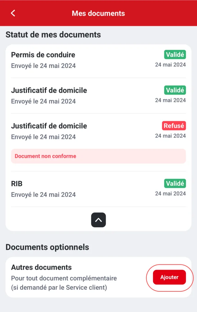 Ajout du RIB PCS dans Autres documents sur Betclic