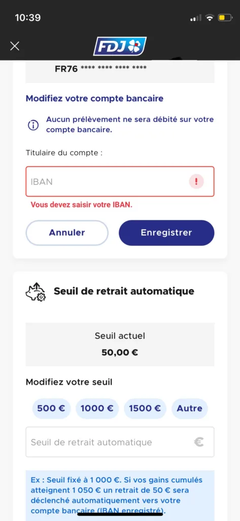Capture d’écran FDJ, étape 5
