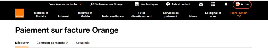Capture d’écran Orange, étape 2