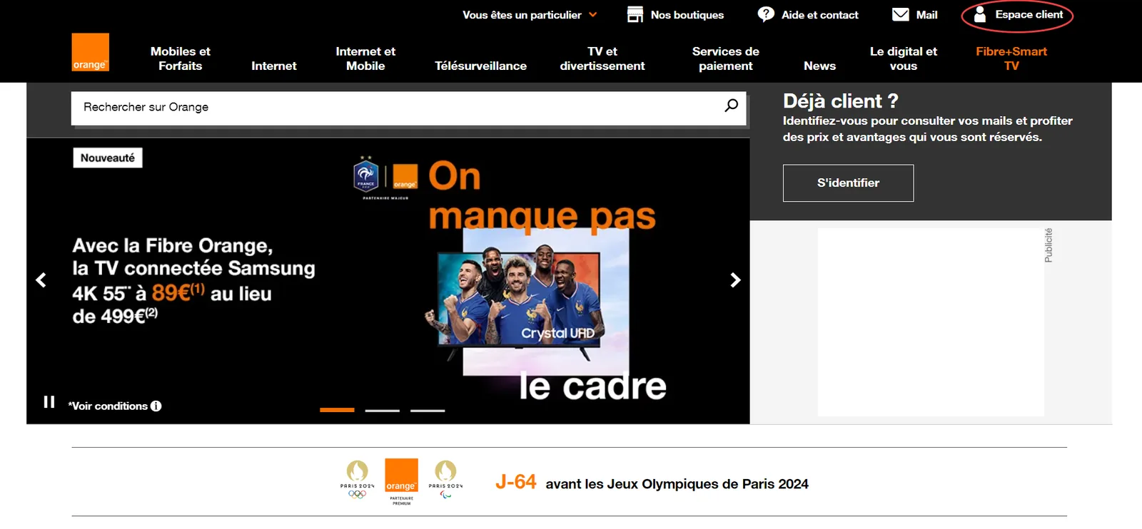 Capture d’écran Orange, étape 1