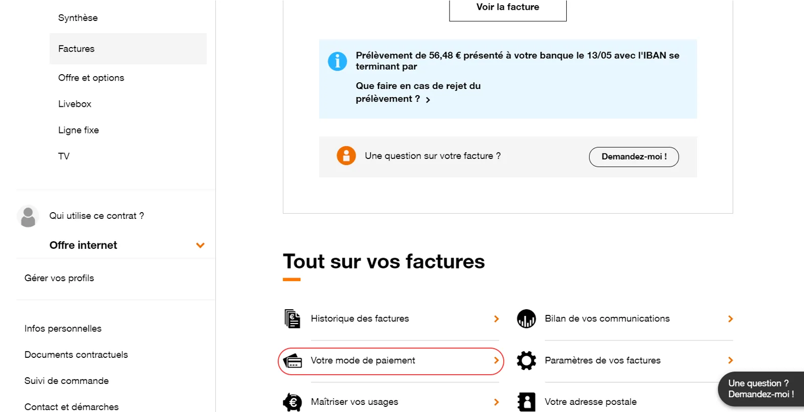 Capture d’écran Orange, étape 6