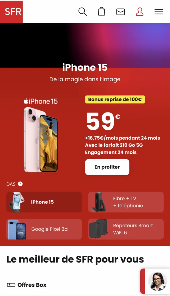 Capture d’écran SFR, étape 1