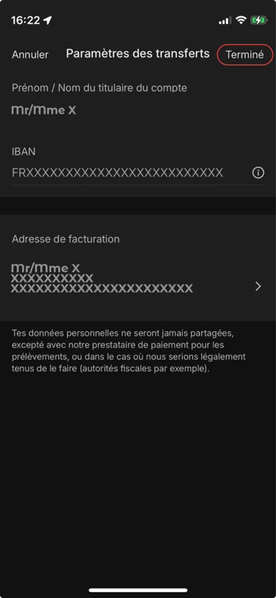 Saisie du nouvel IBAN PCS sur Vinted