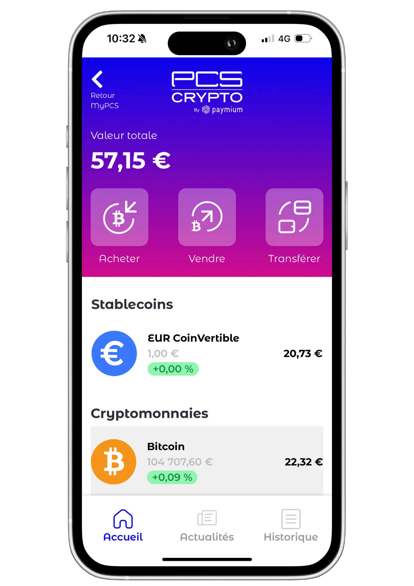 PCS Crypto dans l'application MyPCS