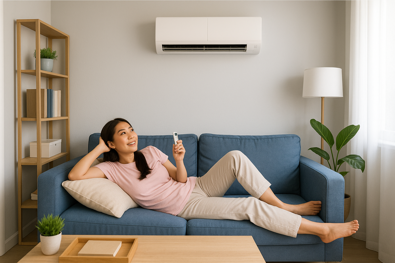 Lady on couch under ac in London