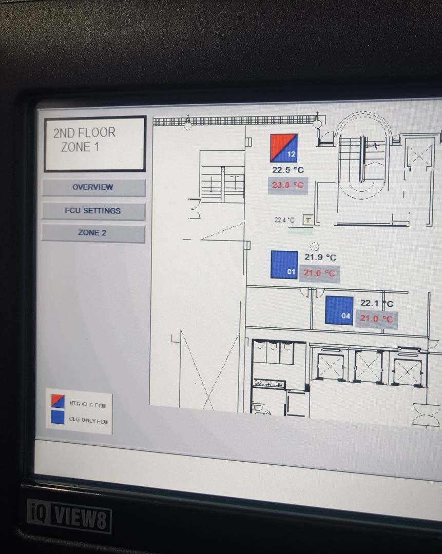 A screen showing various controlled zones in a commercial premises