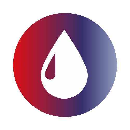 White water droplet icon centered on a circular background with a red to blue gradient.