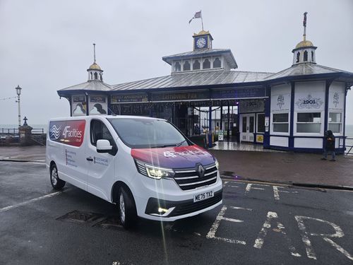 4Facilities van with updated company livery in front of Eastbourne Pier