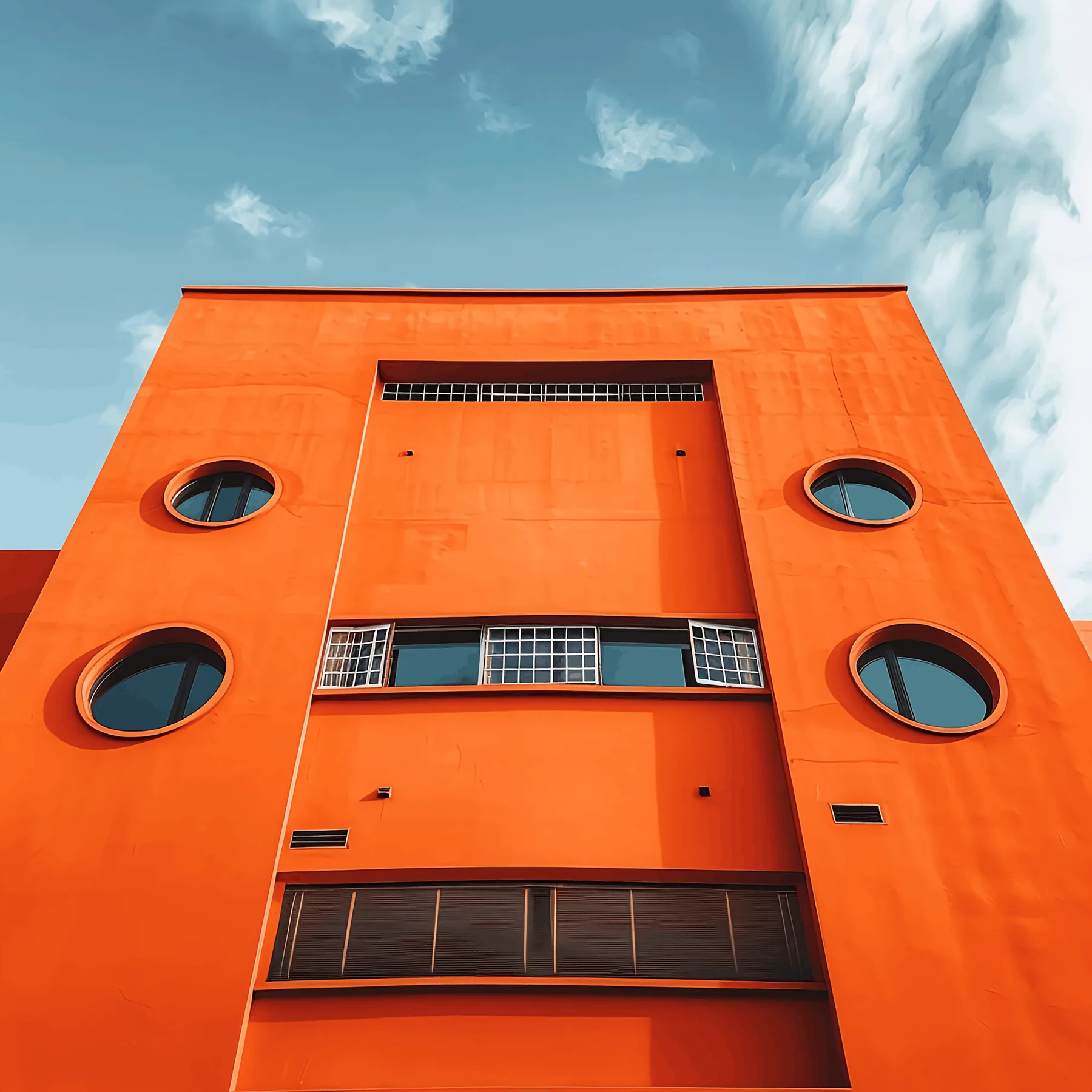 Bright orange building with round windows